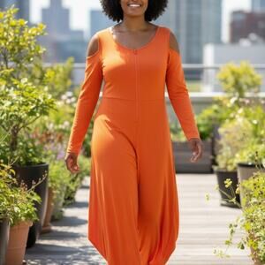 Elegant Orange Cold-Shoulder Jumpsuit